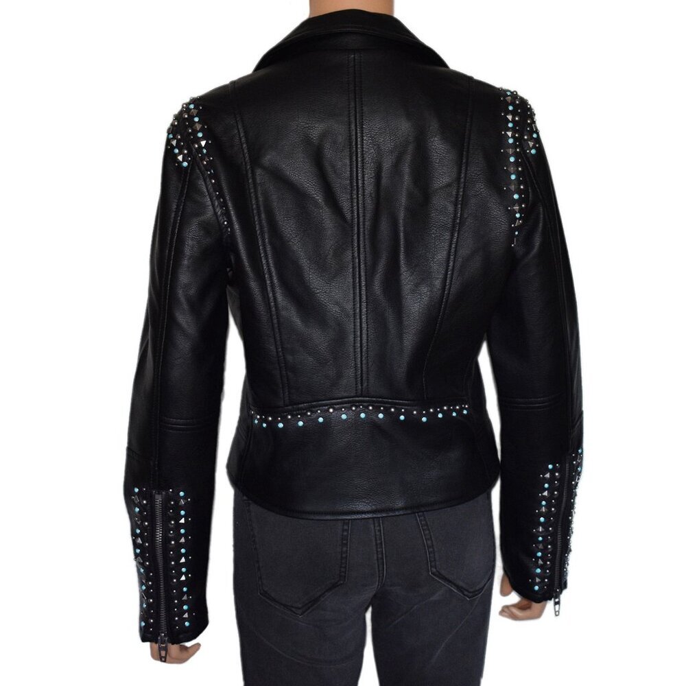 BLANK NYC Women’s Moto Jacket Vegan Leather Heavy Metal Cropped Top Size M - Picture 4 of 8